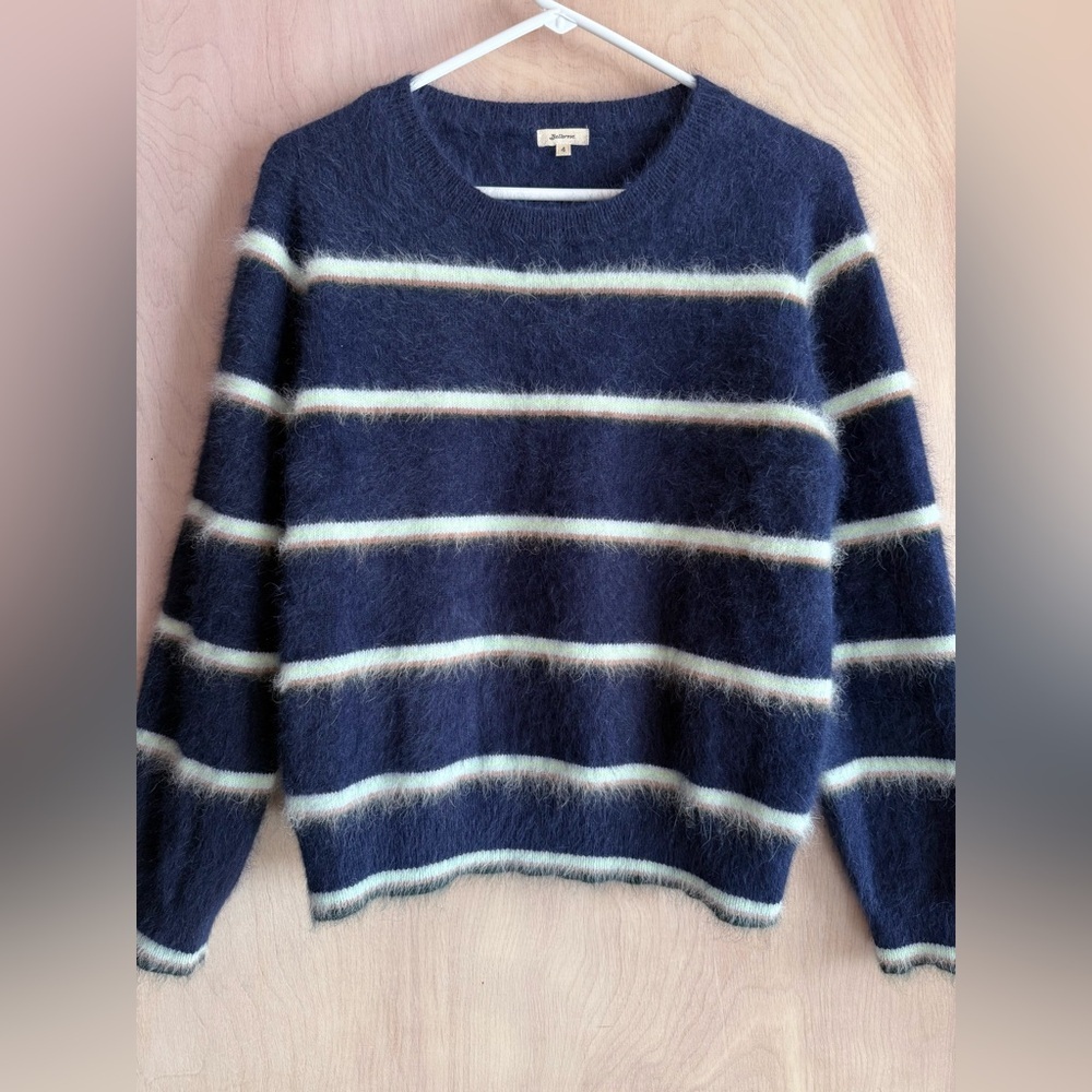 Bellerose Angora Blend Fuzzy Stripe Sweater Navy Blue Tan White Women’s Med